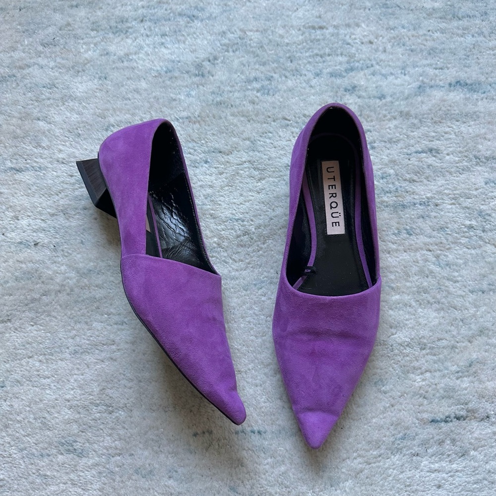 Uterque Pointed Toe Avant Garde Purple Suede Square Block Heel EU 37